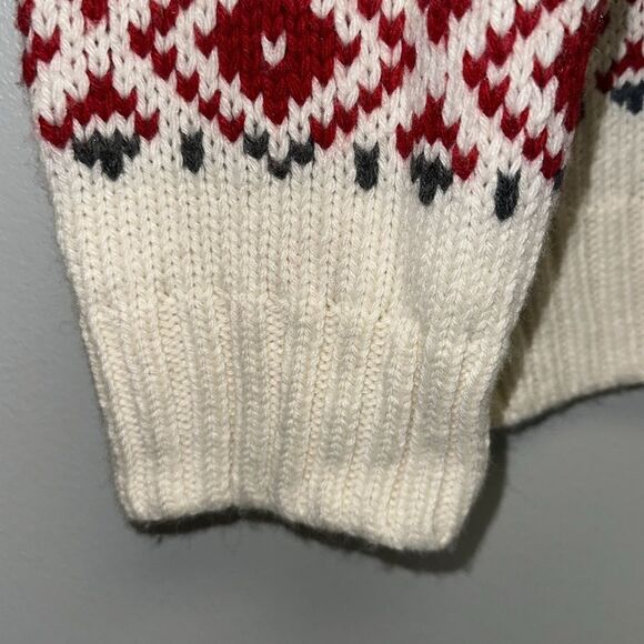 Talbots XL Ivory Red Nordic Fair Isle Wool Blend Knit Crewneck Sweater - Picture 9 of 15